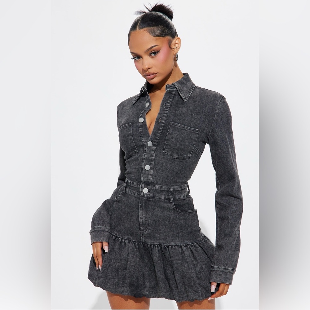 Fashion Nova Black Denim Mini Dress